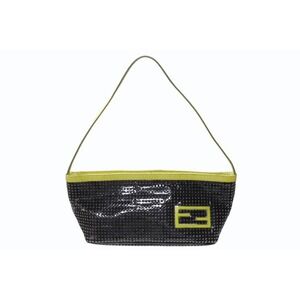 FENDI Shoulder Bag Accessory Pouch Perforated Patent Leather Python Black Green
